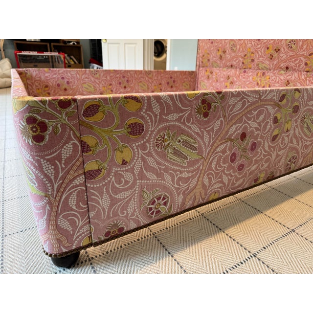 Pink Raoul Textiles Indira Rouge King Size Bed Frame With Nailheads For Sale - Image 8 of 12
