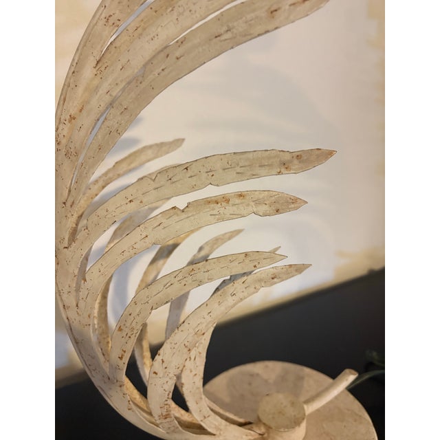 Metal 1990s Fabulous Vintage Original Pair of Michael Taylor Metal Palm Leaf Lamps With Metal Shades Travertine Base For Sale - Image 7 of 12