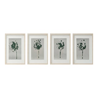 Set of 4 - One-of-a-Kind Dark Green Botanical Organic Modern Original Oil Paintings / Herbarium / Floral For Sale