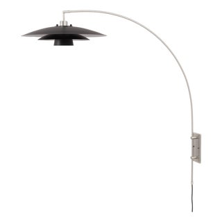 Rancho Mirage Wall Mounted Arc Lamp, Fleur Matte Black/Silver Shade, Black Body For Sale