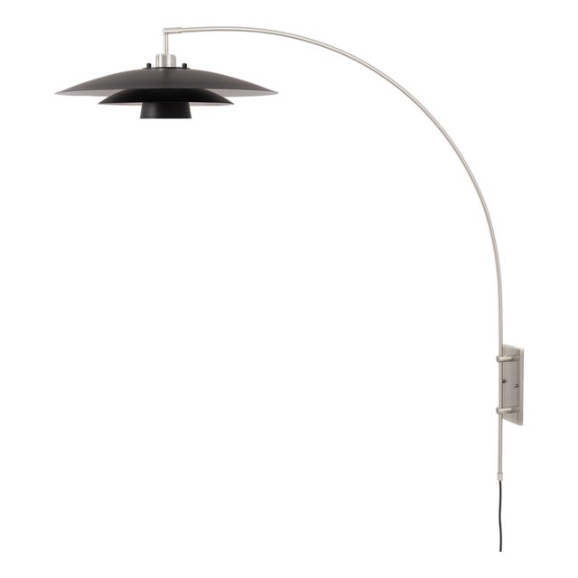 Rancho Mirage Wall Mounted Arc Lamp, Fleur Matte Black/Silver Shade, Black Body For Sale