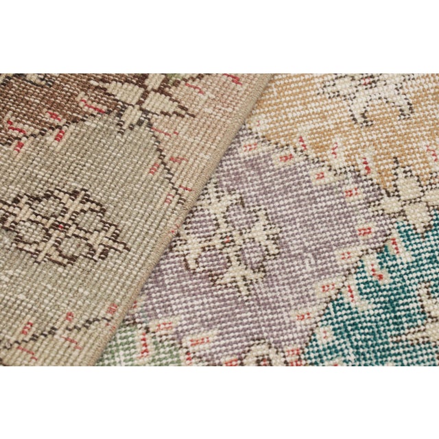 Beige Vintage Zeki Müren Square Rug in Polychrome Geometric Pattern, From Rug & Kilim For Sale - Image 8 of 8