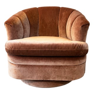 Vintage 1970s Handcrafted Charles Schneider Mid Century Modern Channel Back Swivel Chair For Sale