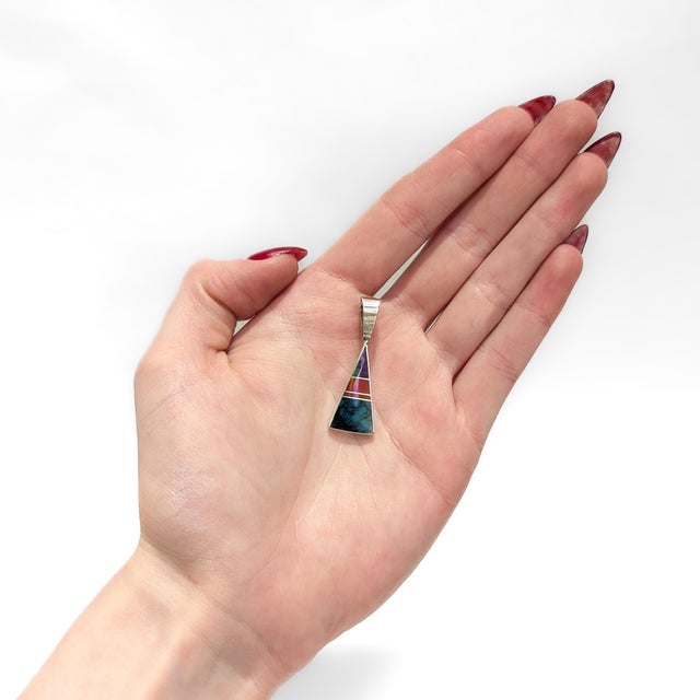 Modern Ray Tracey Knifewing Sterling Silver & Inlaid Gemstone Pendant For Sale - Image 3 of 12