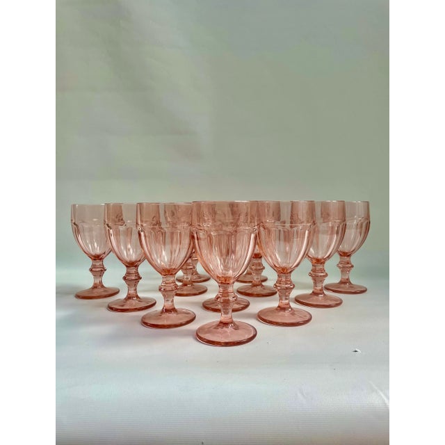 Hard to find set of twelve gorgeous blush pink stemmed drinking glasses or goblets all in excellent condition. Made in the...