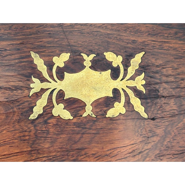 19th C. English Walnut Box With Brass Inlay and Fine Paper Lining For Sale - Image 6 of 10