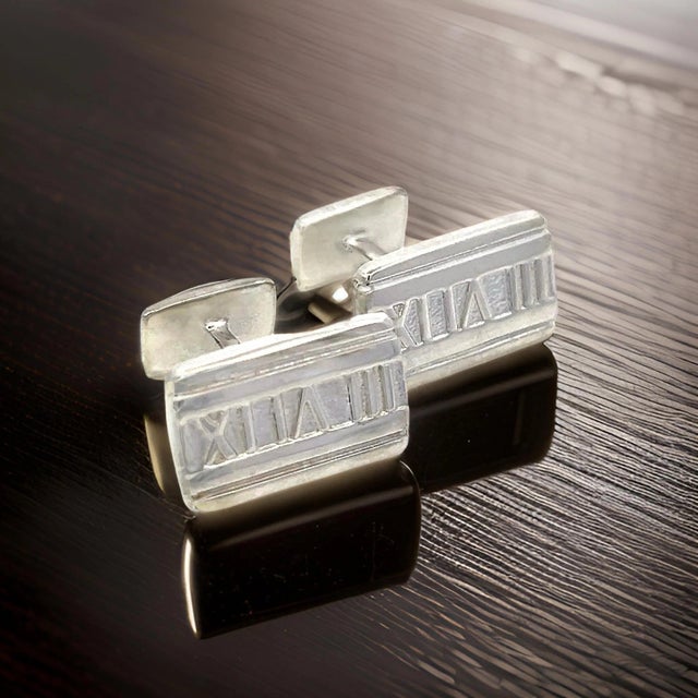 1990s Pair of Tiffany & Co Estate "Atlas" Cufflinks Sterling Silver 9.43 Grams For Sale In New York - Image 6 of 8