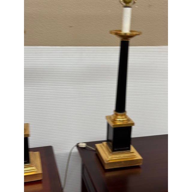 Wood Neoclassical Style Column Buffet Table Lamps, Pair For Sale - Image 7 of 12