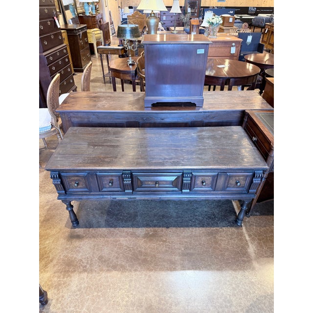 Antique Jacobean Revival Carved Oak Three-Drawer Server For Sale - Image 4 of 12