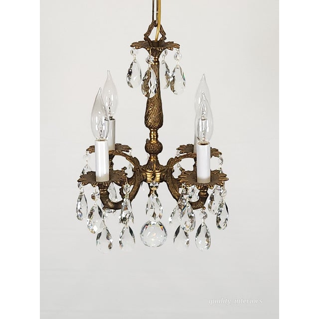 Antique 4 Arm 4 Light Glowing Graceful Brass Cut Lead Glass Crystal Chandelier For Sale - Image 13 of 13