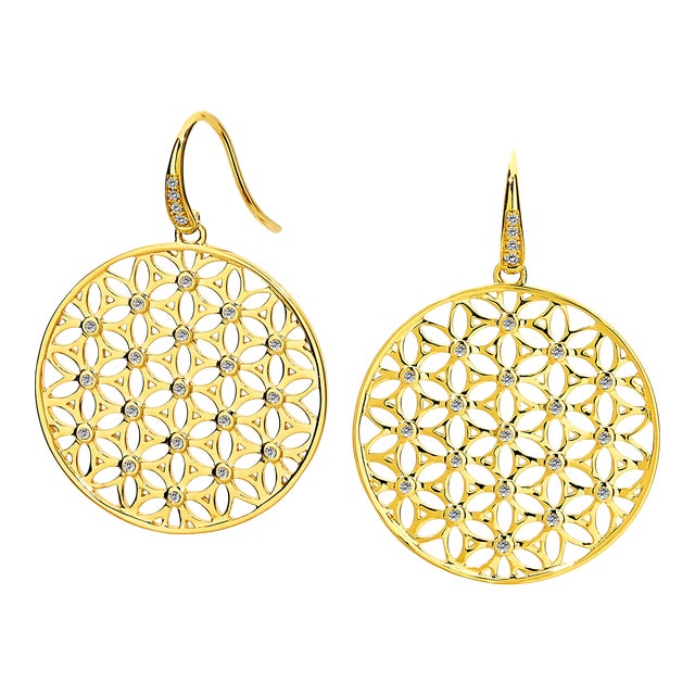 Syna Yellow Gold Flower of Life Earrings with Diamonds, a Pair For Sale
