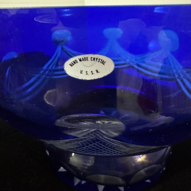 1980s Cobalt Cut-to-Clear Centerpiece Set For Sale - Image 9 of 11