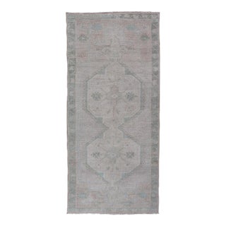 Vintage Turkish Oushak Runner With Subdued Geometric Medallions in Light Tones 2'9"x6'6" For Sale
