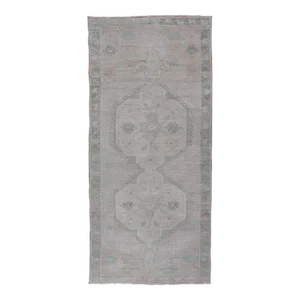 Vintage Turkish Oushak Runner With Subdued Geometric Medallions in Light Tones 2'9"x6'6"