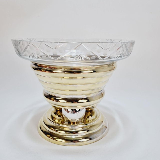 Large Art Deco Crystal Glass Centerpiece Bowl on Pedestal For Sale - Image 6 of 12