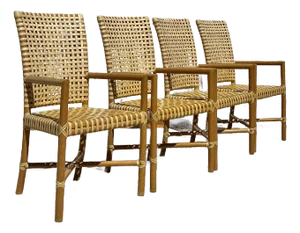 Vintage Coastal McGuire Woven Rawhide Dining Chairs - Set of 4