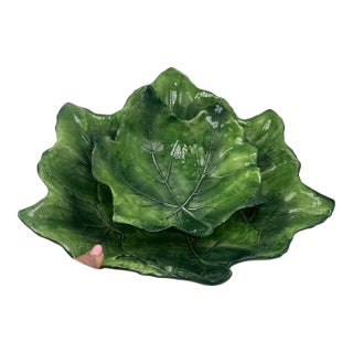 Vintage Italian Vietri Leaf Bowls - Set of Two For Sale