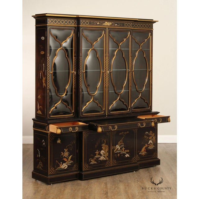 Ebony Karges Chinoiserie Decorated Breakfront China Display Cabinet For Sale - Image 8 of 12