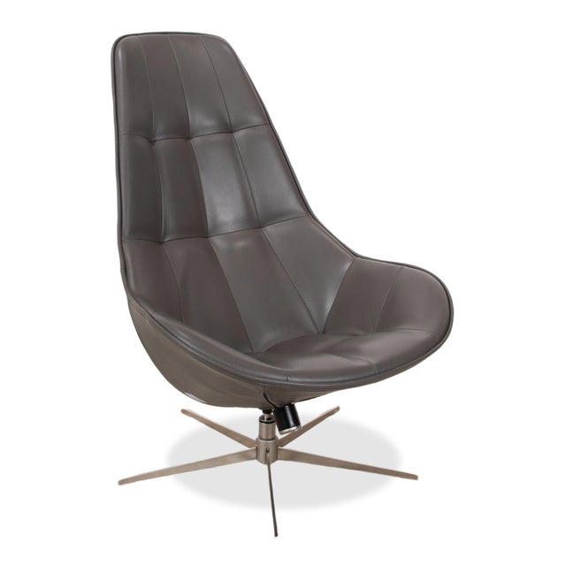 Boston Leather Armchair with Ottoman in Grey Brown Taupe Estoril Semi Aniline Leather 0959 with Manual Swivel and Rocking Function from Boconcept For Sale - Image 15 of 18