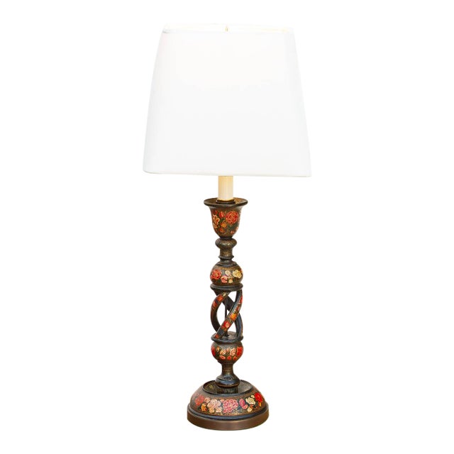 Antique Srinagar Floral Barley Twist Lamp For Sale