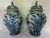An impressive pair of monumental blue and white Chinese porcelain covered temple jars featuring hand-painted dragons...