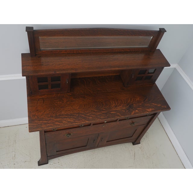 Brown Antique Limbert Style Mission Oak Sideboard W. Mirror For Sale - Image 8 of 18