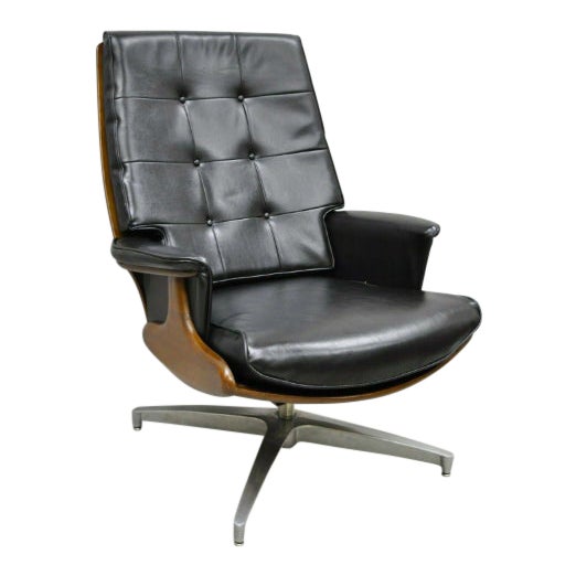 Vintage Heywood Wakefield Teak and Black Vinyl Swivel Tilt ...