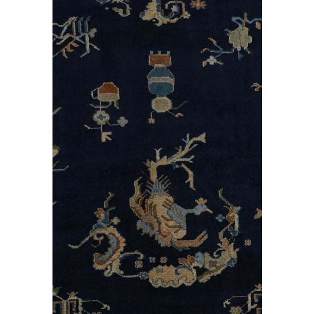 Textile Antique Samarkand Art Deco Rug in Navy Blue With Medallions by Rug & Kilim For Sale - Image 7 of 8