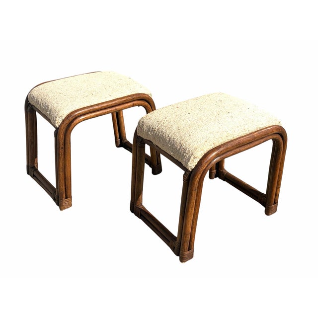 1980s Vintage Pencil Reed Natural Bamboo Game Table With Stools Set For Sale - Image 5 of 11