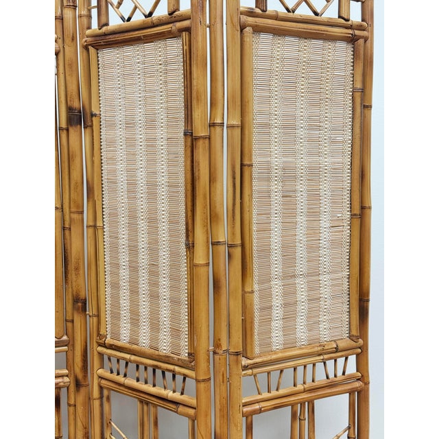 Vintage Chippendale Style Bamboo Four Panel Room Divider For Sale - Image 4 of 7