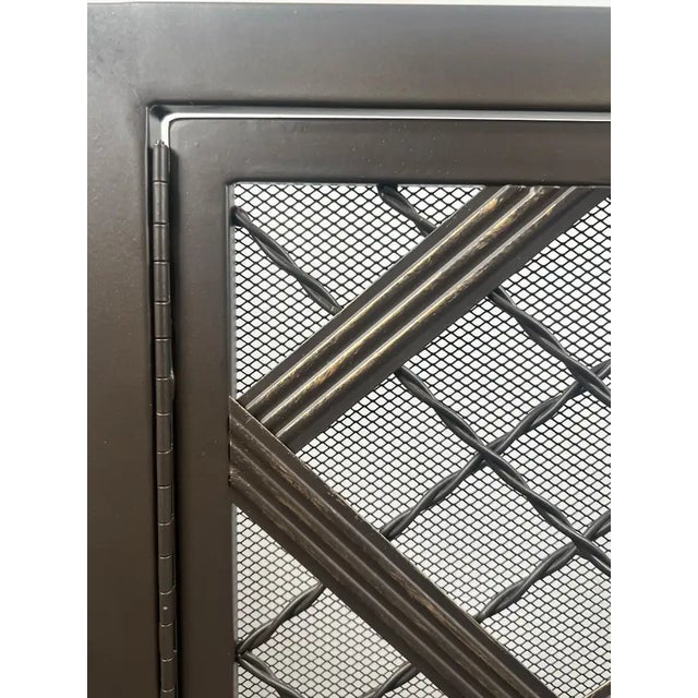 Art Deco Style Black & Bronzed Metal Two-Door & Diamond Design Fireplace Screen For Sale - Image 10 of 16