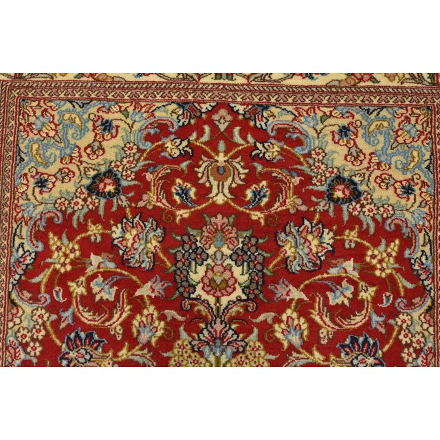 Red Fine Qom Rug 3’4” X 4’11” Red Wool/Silk Traditional Hand-Knotted Carpet For Sale - Image 8 of 12