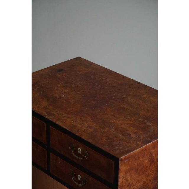 1940s Danish Art Deco Console Table with Drawers in Elm and Burl Wood, 1940s For Sale - Image 5 of 18