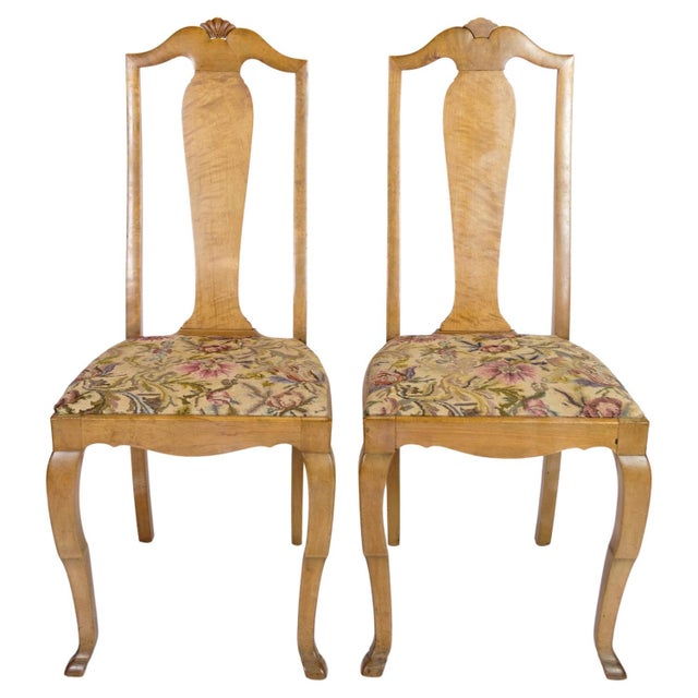 Set of Rococo Dinning Room Chairs in Light Mahogany & Fabric, 1920s For Sale - Image 10 of 10