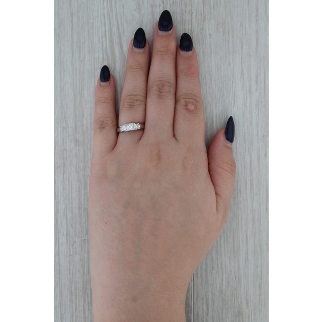 Metal 0.87ctw Princess Diamond 3-Stone Engagement Ring 14k White Gold Size 6.5 For Sale - Image 7 of 8