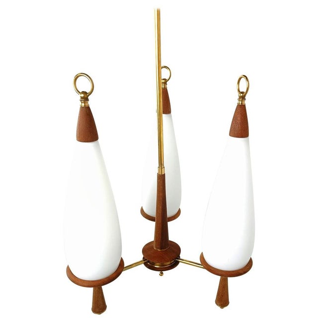 Vintage Teak Chandelier with White Glass Shades, 1960s For Sale - Image 10 of 10