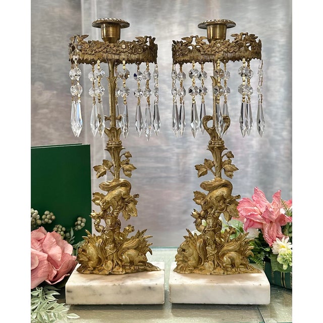 Antique Victorian Girandole Candlesticks With Squirrels Circa 1890's