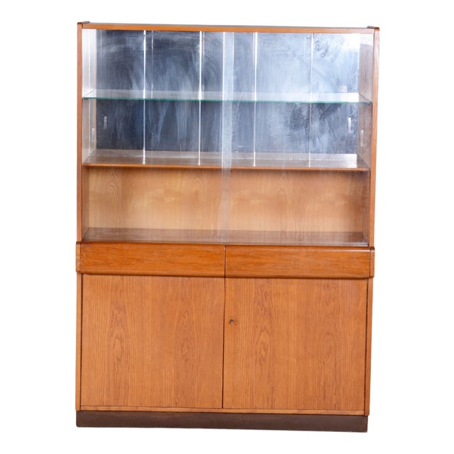 Art Deco Display Cabinet in Oak and Glass, Czech, 1940s For Sale