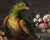 17th-century Roman Maestro Title: Still life with parrot, fruit, flowers and metal jug on a cloth Medium: Oil on canvas...