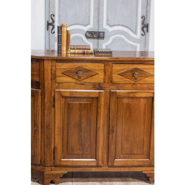 Italian 19th Century Walnut Credenza with Diamond Motifs and Rounded Sides For Sale - Image 12 of 12