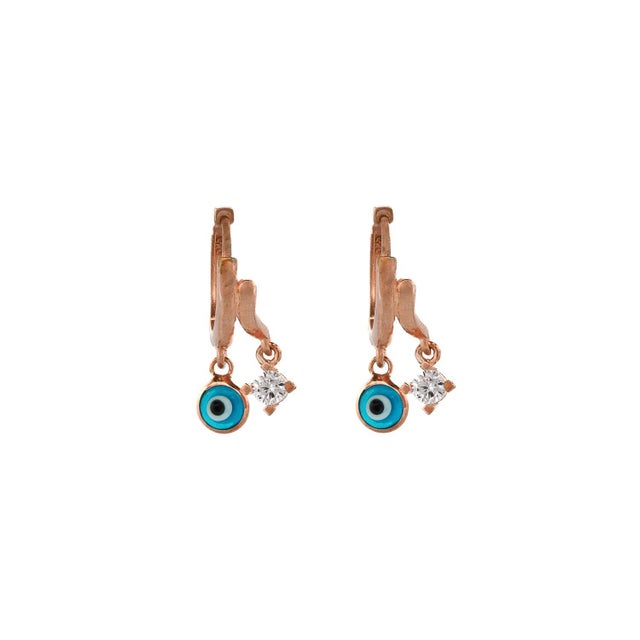 Baby Evil Eye Rose Gold Earrings, A Pair For Sale - Image 12 of 12