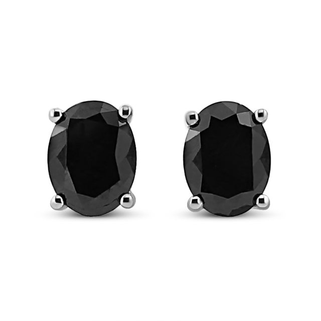 Contemporary .925 Sterling Silver 1.0 Cttw Prong Set Treated Black Oval Diamond Stud Earring, A Pair For Sale - Image 3 of 5