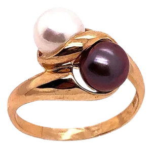 14 Karat Yellow Gold White and Black Cultured Pearl Free Form Ring, Size 9.5