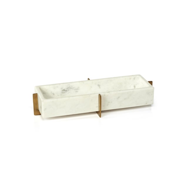 Contemporary Catania Marble Tray on Metal Base, White For Sale - Image 3 of 3