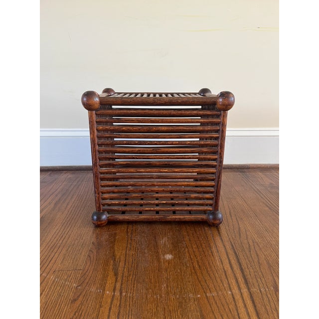 Wood Early 20th Century Antique Oak Ball and Stick Hinged Top Bin For Sale - Image 7 of 7