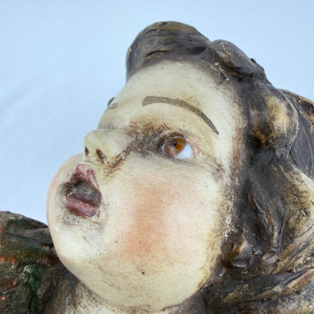 This is a beautifully modeled vintage plaster cherub wall hanging, purchased at an antique fair in Northern France. The...