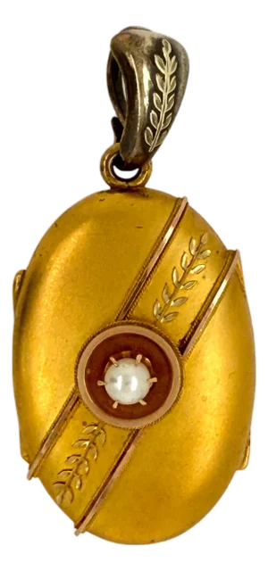 Late 19th Century Victorian 14k Gold Picture Locket Pendant With Pearl