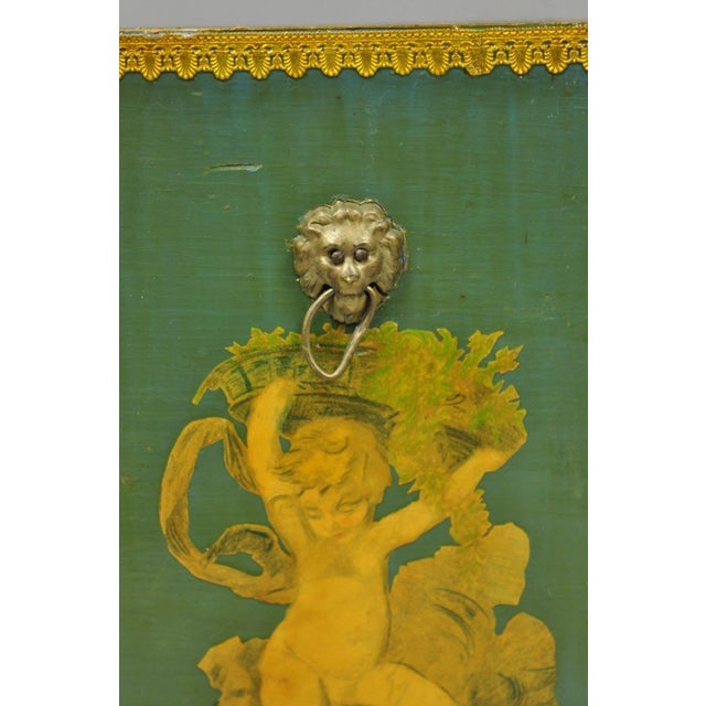 Vintage Italian Venetian Decoupage Green Gold Papier Mache Wastebasket Trash Can For Sale - Image 16 of 18