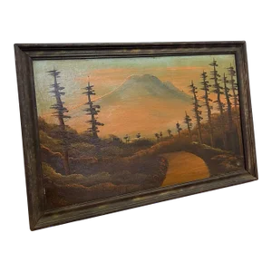Vintage Framed Original Signed Painting of Mount Rainier.