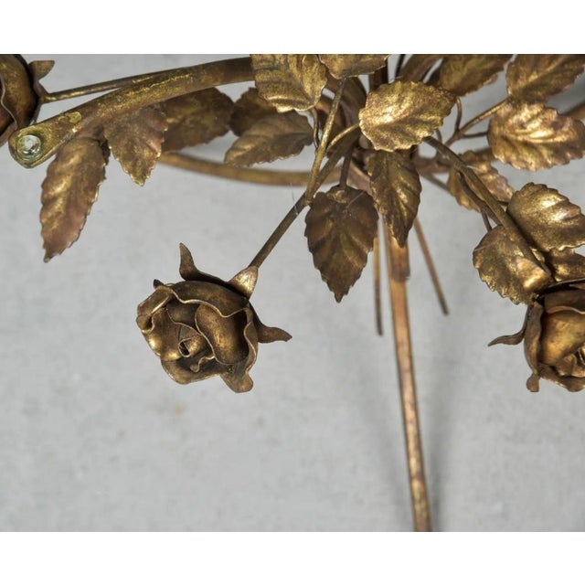 Hollywood Regency Vintage Italian Tole Gold Gilt Tripod Roses Side Table For Sale - Image 3 of 8